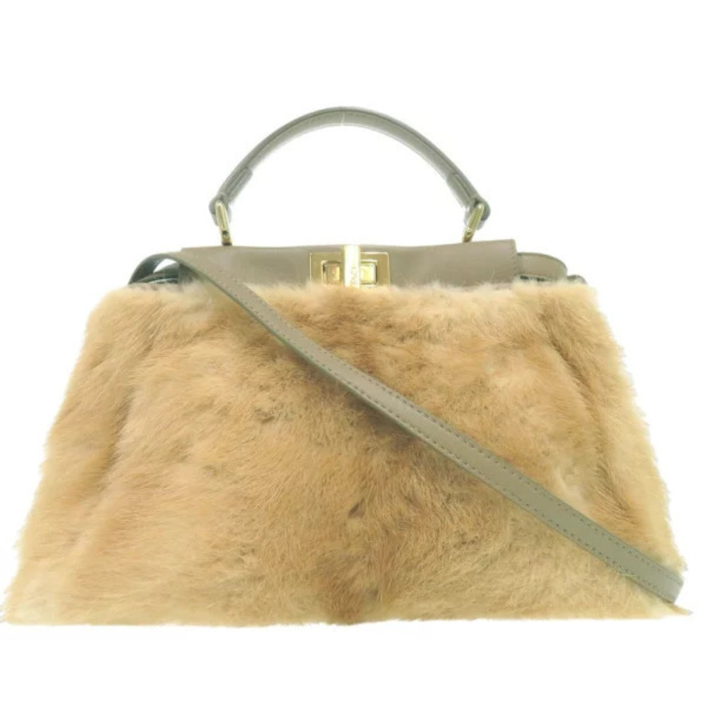Fendi Peekaboo handbag Mink leather Beige Cream